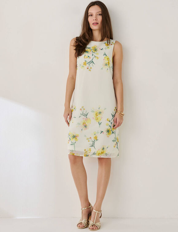 Robe courte sans manches voile base imprim&eacute;e (vanille)