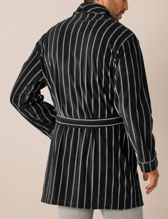 Robe de chambre courte maille polaire (ray&eacute; gris)