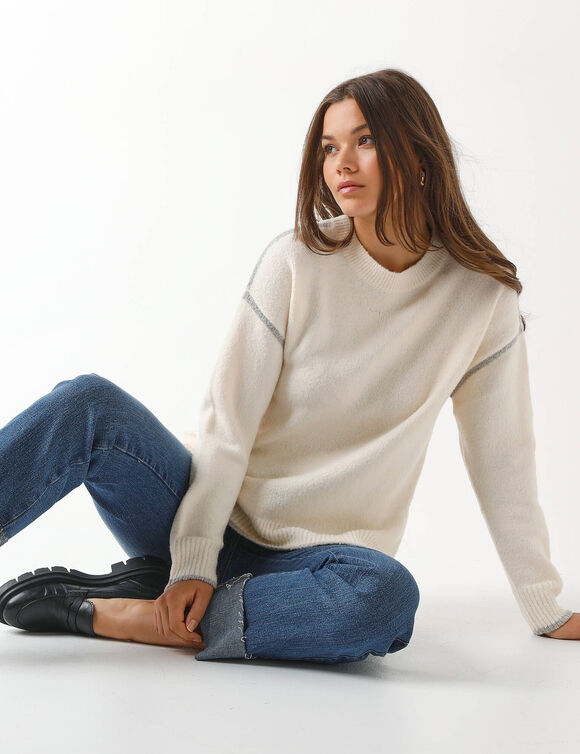 Pull bicolore en maille moelleuse  (écru)