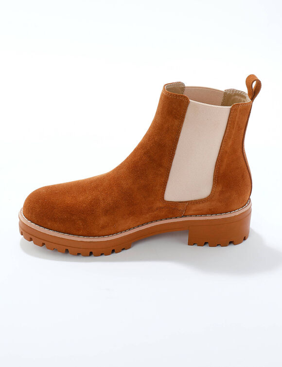 Boots chelsea croûte de cuir, semelle crantée épaisse (caramel)