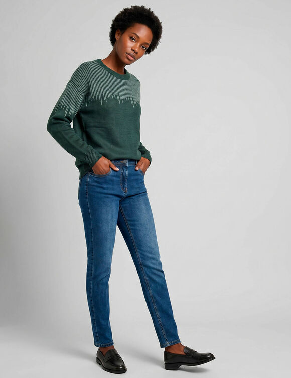 Pull loose en jacquard, toucher doux (vert fonc&eacute;)