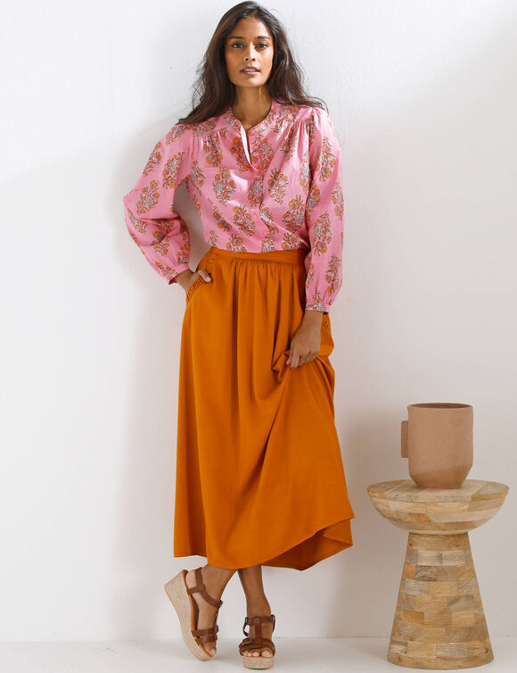 Chemisier boutonn&eacute; imprim&eacute;, col rond  (roze)