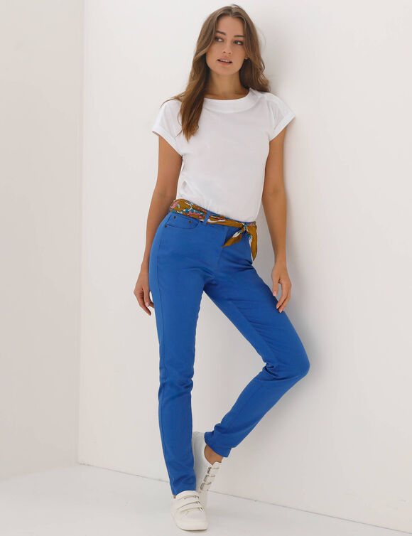 Pantalon fusel&eacute; couleur (bleu)