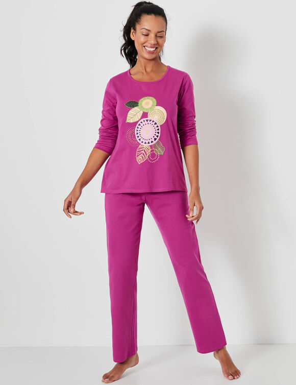 Pyjama met lange mouwen en rozettenmotief (violine)