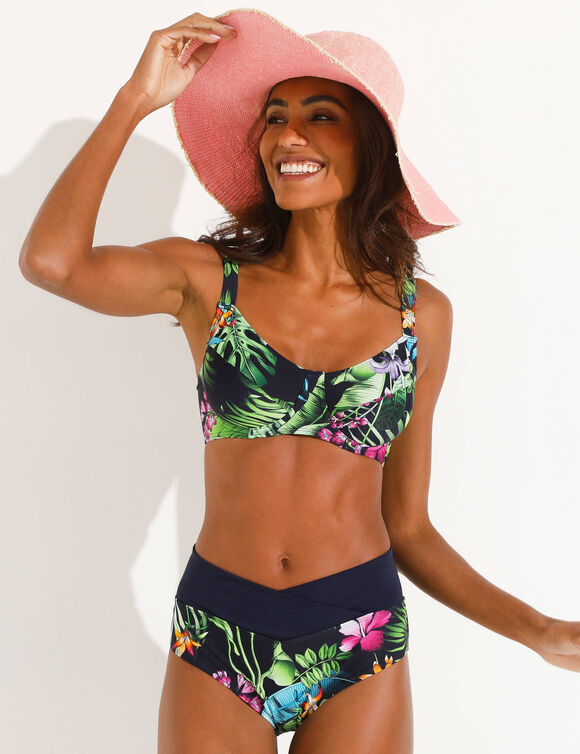 Haut de maillot de bain imprim&eacute; Banna avec armatures flexibles  - forme minimiseur (marine / multicolore)