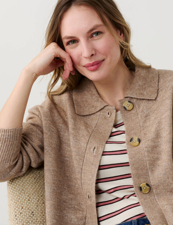 Gilet veste boutonn&eacute;, polyester recycl&eacute;** (gr&egrave;ge chin&eacute;)
