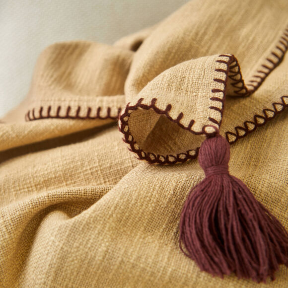 Plaid uni coton textur&eacute; (taupe)