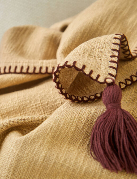 Plaid uni coton textur&eacute; (taupe)