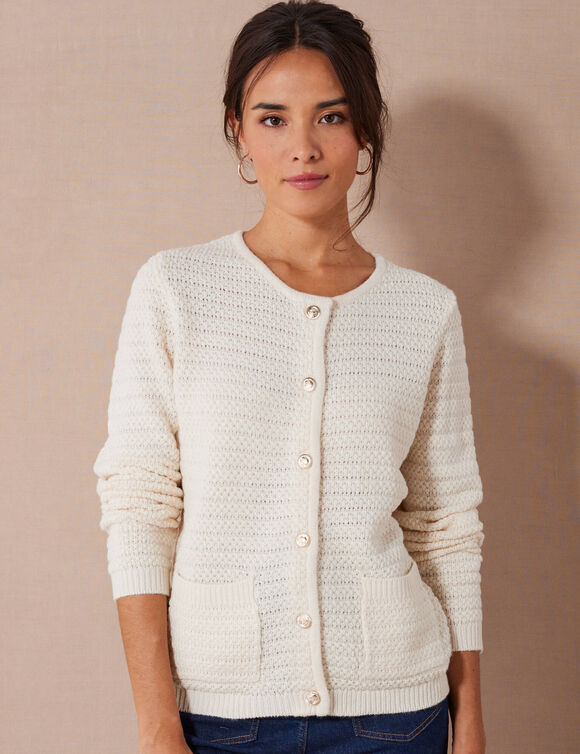Cardigan uni maille fantaisie (écru)