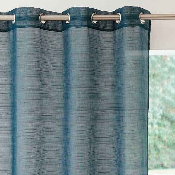 Paneelgordijn in voile met fijn strepenmotief (eendenblauw)