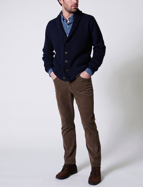 Pantalon 5 poches velours fines c&ocirc;tes &eacute;lastiqu&eacute; c&ocirc;t&eacute;s (taupe)