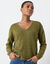 Pull col V manches longues, laine et mohair m&eacute;lang&eacute;s (vert mousse)