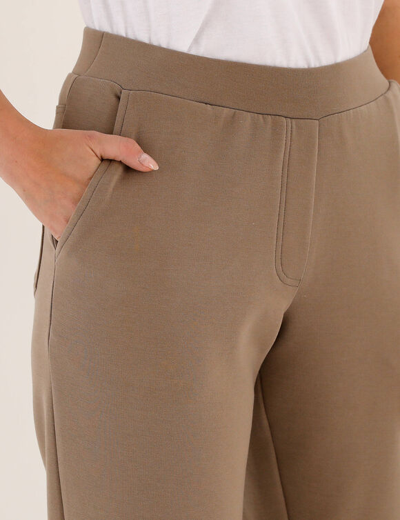 Pantalon 7/8&egrave;me &agrave; revers, en maille confort (taupe)