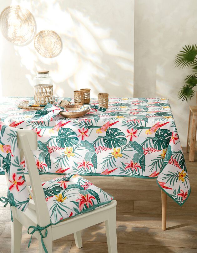 Nappe coton imprimé tropical (blanc / vert)