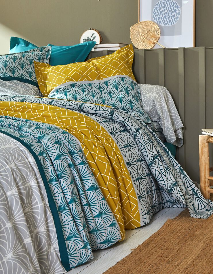 Linge de lit Eddy en coton à motifs graphiques (vert)