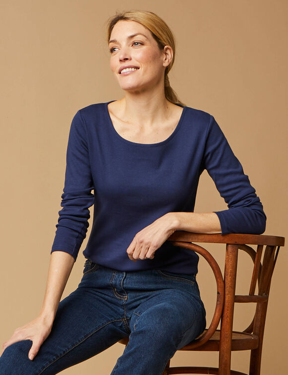 T-shirt manches longues, jersey en coton biologique(**) (marine)