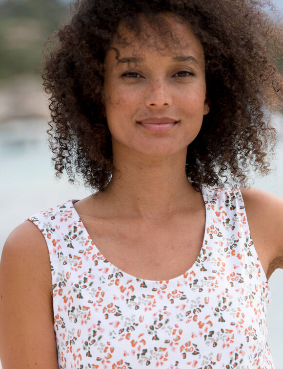 Débardeur larges bretelles imprimé floral (blanc / orange)