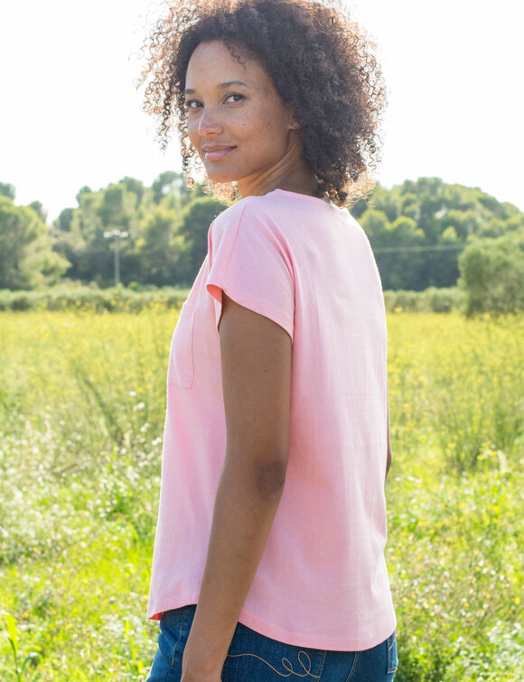 T-shirt imprim&eacute; col rond (rose p&acirc;le)