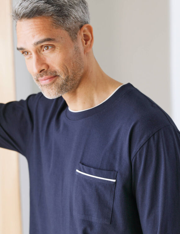 Chemise de nuit coton passepoils contrast&eacute;s (marine)