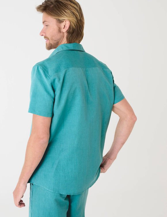 Chemise coton lin manches courtes boutonn&eacute;e (aqua)