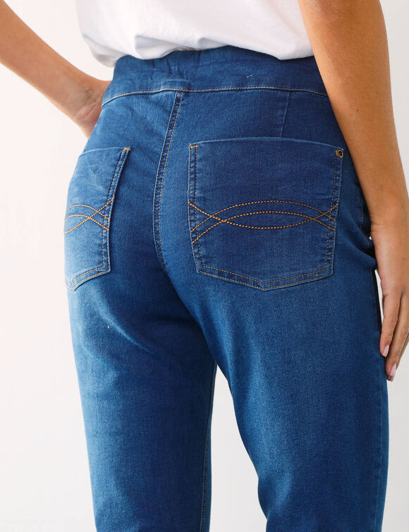 Jegging fuselé ultra stretch, maille effet jean (stone)