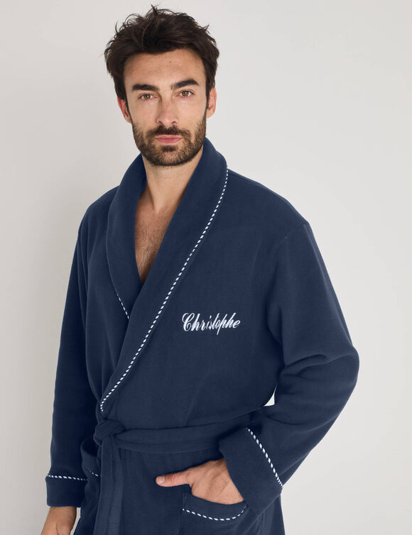 Frotee-badjas voor thuis, te personaliseren (marine)