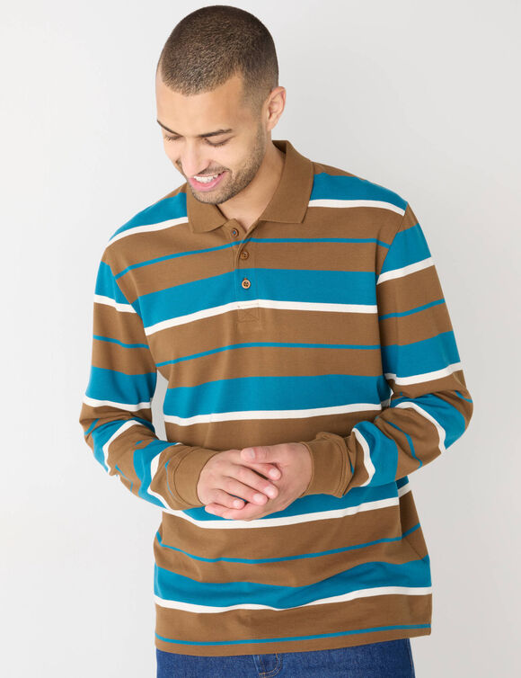 Polo rayée maille piquée manches longues  (cuivre)