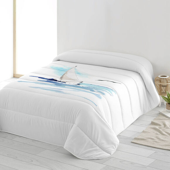 Couvre-lit matelass&eacute; imprim&eacute; Mer (blanc)
