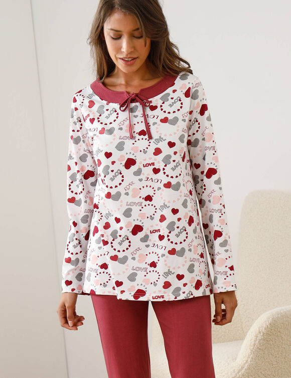 Pyjama femme imprimé "coeurs" (cerise)