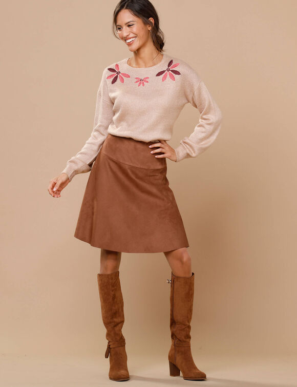 Jupe patineuse aspect suédine (caramel)
