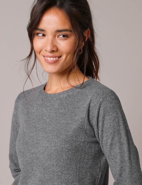T-shirt col rond, maille grattée (anthracite chiné)