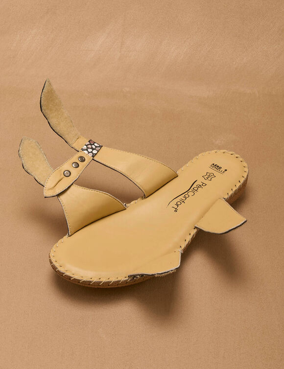 Mules cuir imprim&eacute; - largeur confort (noir)