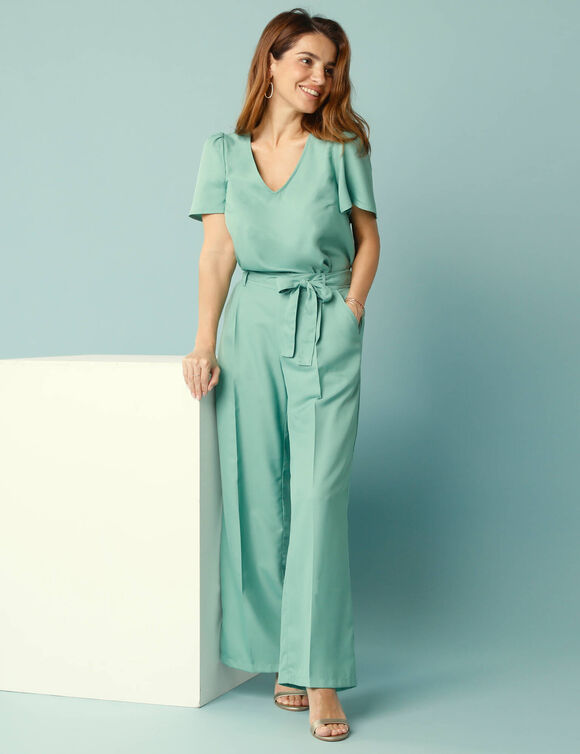 Pantalon large fluide Spécial Petites (vert jade)