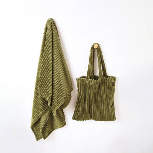 Ensemble plaid et sac en polaire (kaki)