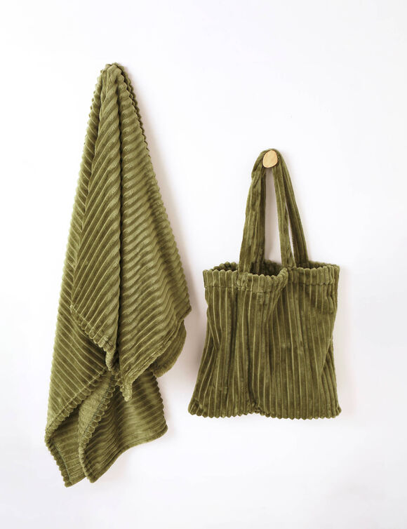 Ensemble plaid et sac en polaire (kaki)