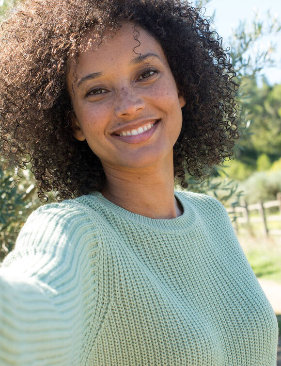 Pull col rond maille anglaise (vert p&acirc;le)