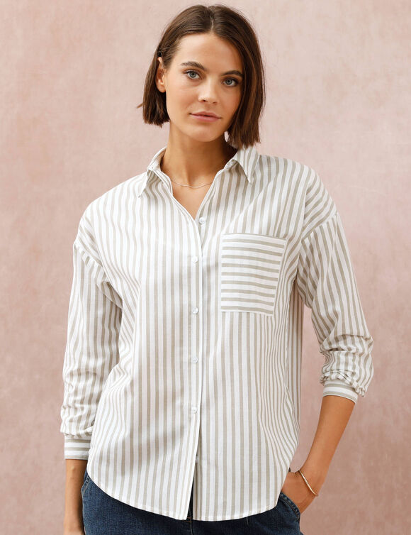 Chemise ample ray&eacute;e (blanc / kaki)