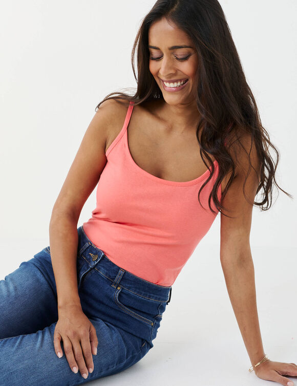 D&eacute;bardeur fines bretelles uni coton biologique(**) (corail)