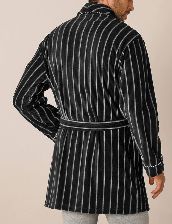 Robe de chambre courte maille polaire (rayé gris)