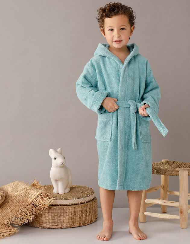 Peignoir enfant éponge bouclette à capuche (vert d'eau)