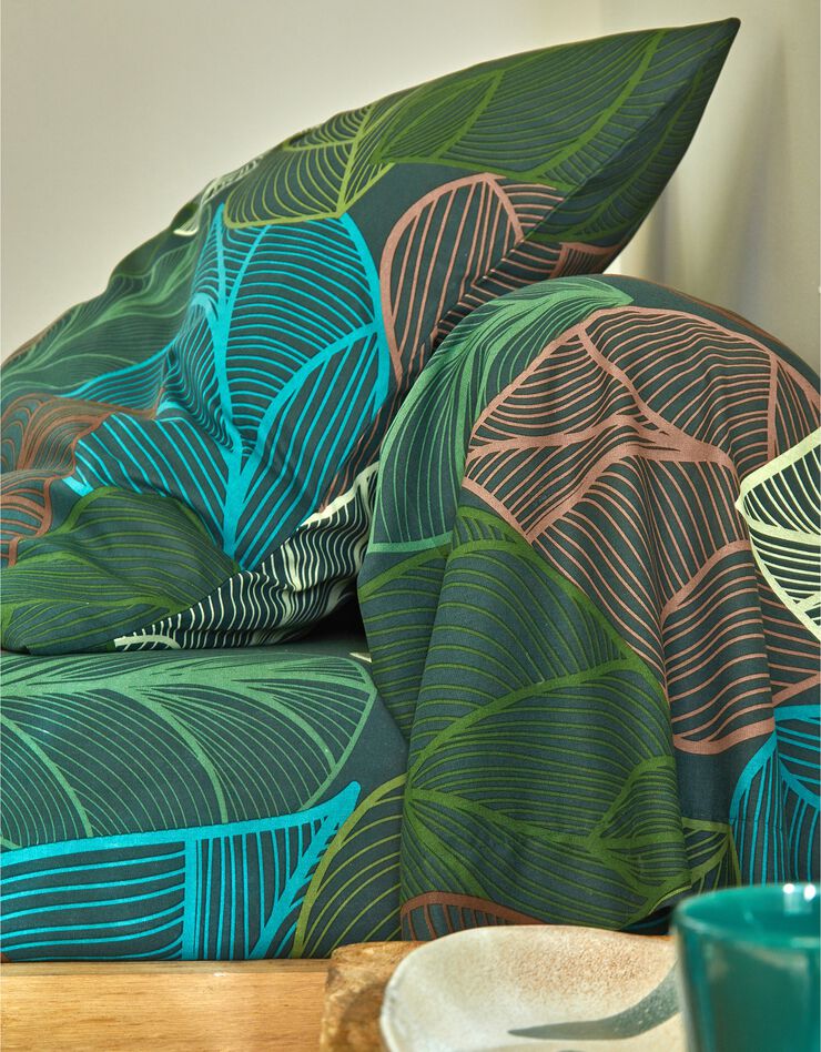 Linge de lit Elsa en polycoton à motifs feuilles (vert)