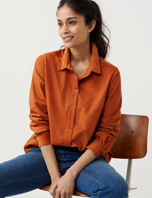Chemise droite en velours milleraie (caramel)