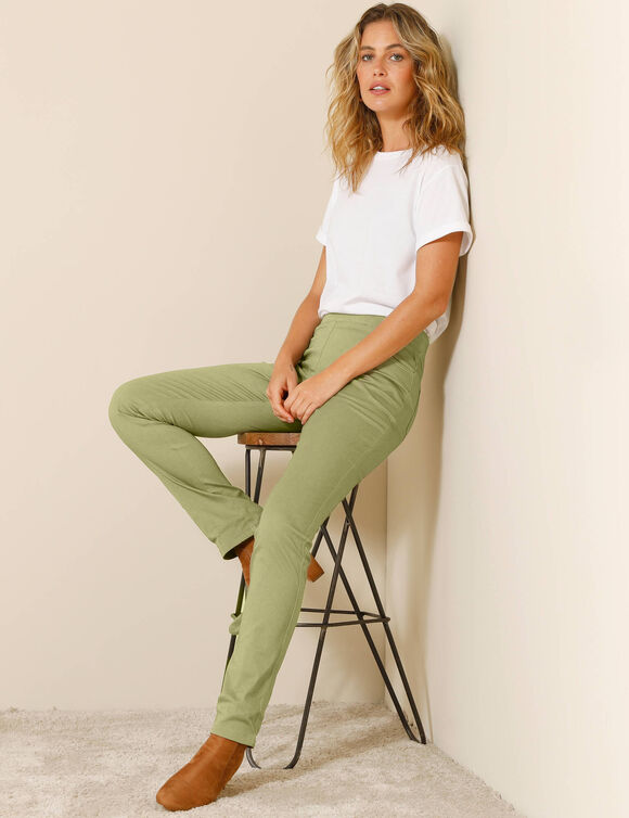 Pantalon droit "ultra confort" taille élastiquée (vert tilleul)