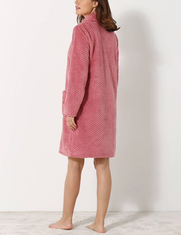 Robe de chambre maille polaire col ch&acirc;le - Longueur 95 cm (rose)