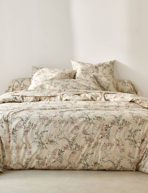 Linge de lit Yseult en coton imprimé (sable)