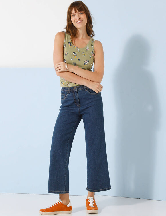 D&eacute;bardeur bretelles larges en coton, imprim&eacute; fleuri (kaki clair)