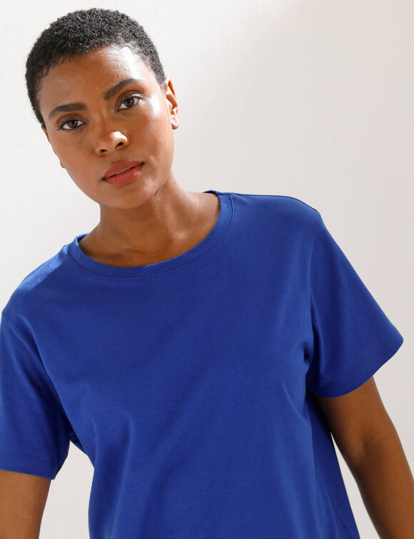 'Loose' T-shirt in katoen, effen (felblauw)