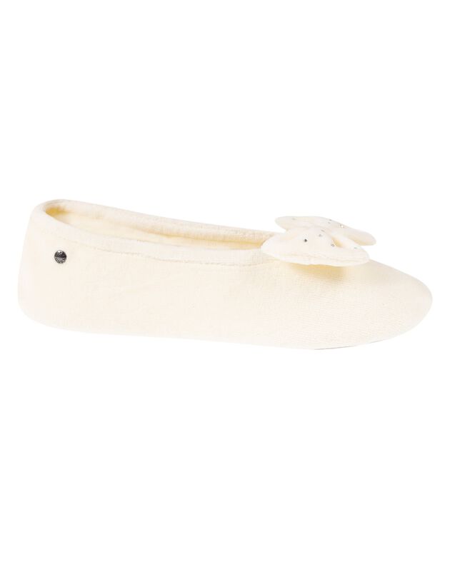 Chaussons ballerines velours noeud strass (ivoire)