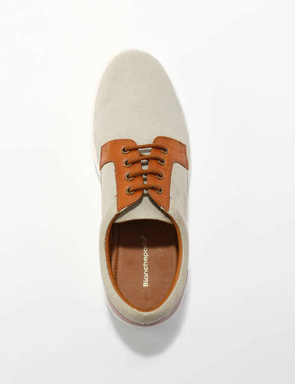 Derby's in 2 materialen met veters, canvas en leer (beige)