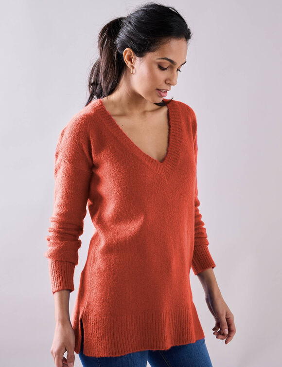 Pull tunique col V (paprika)
